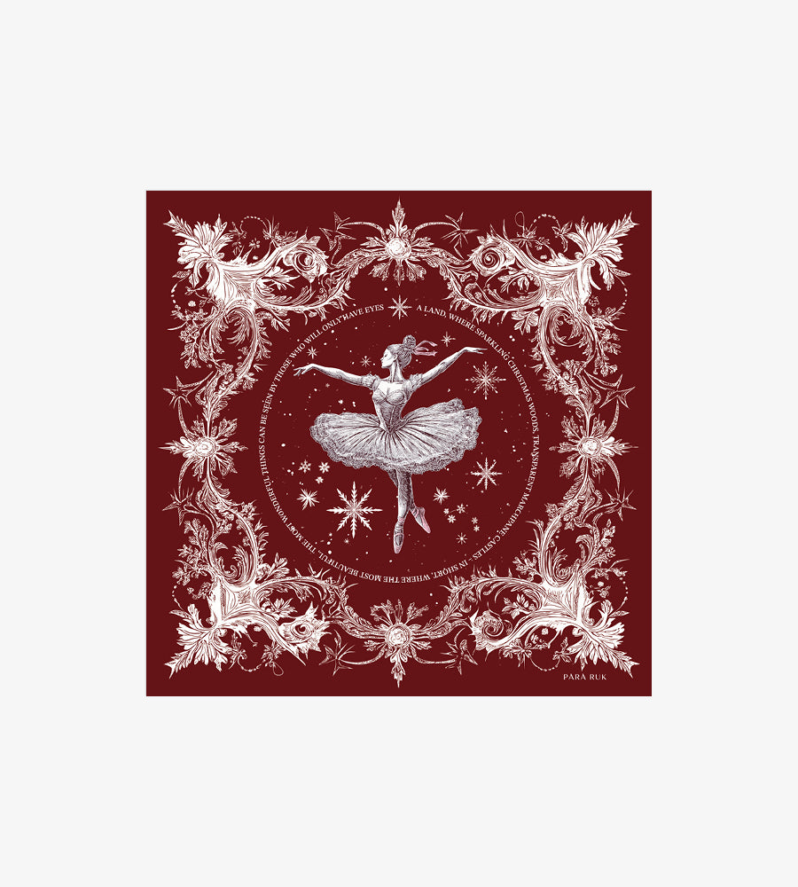 Silk Bandana “Ballerina from The Nutcracker” 55*55 cm Bordo