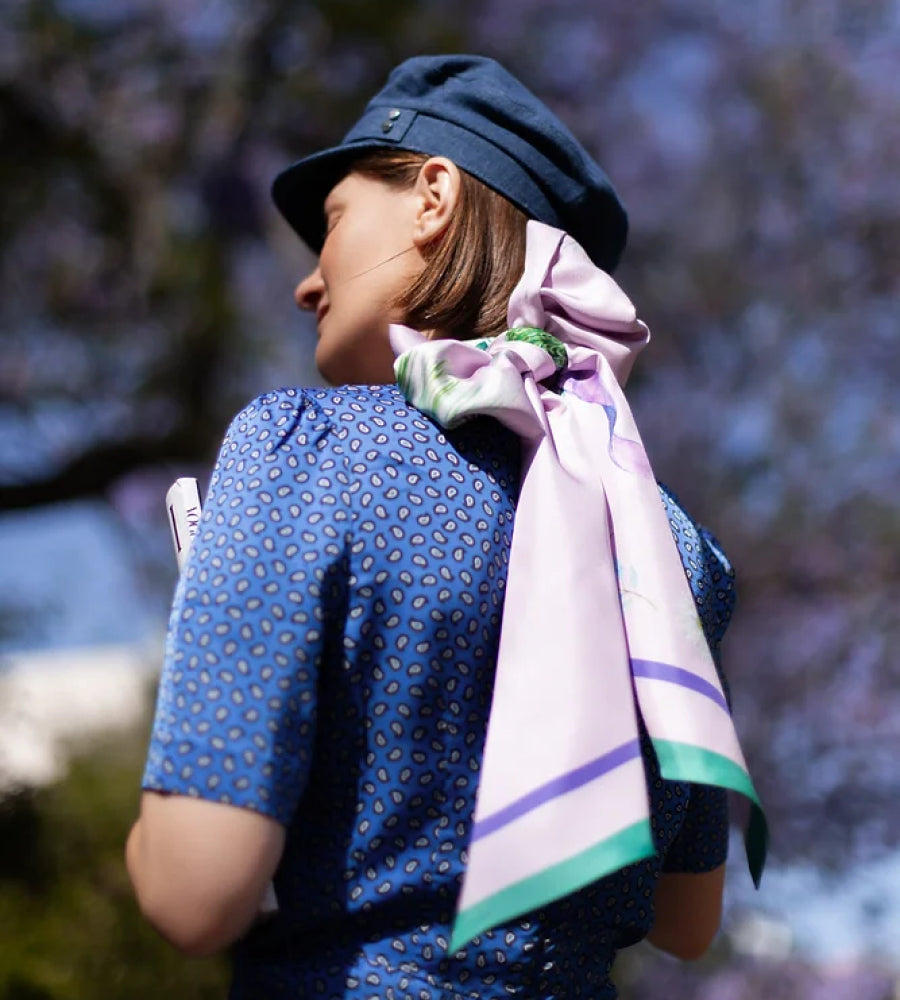 "Wheat and eucalyptus" maxi silk-twill scarf