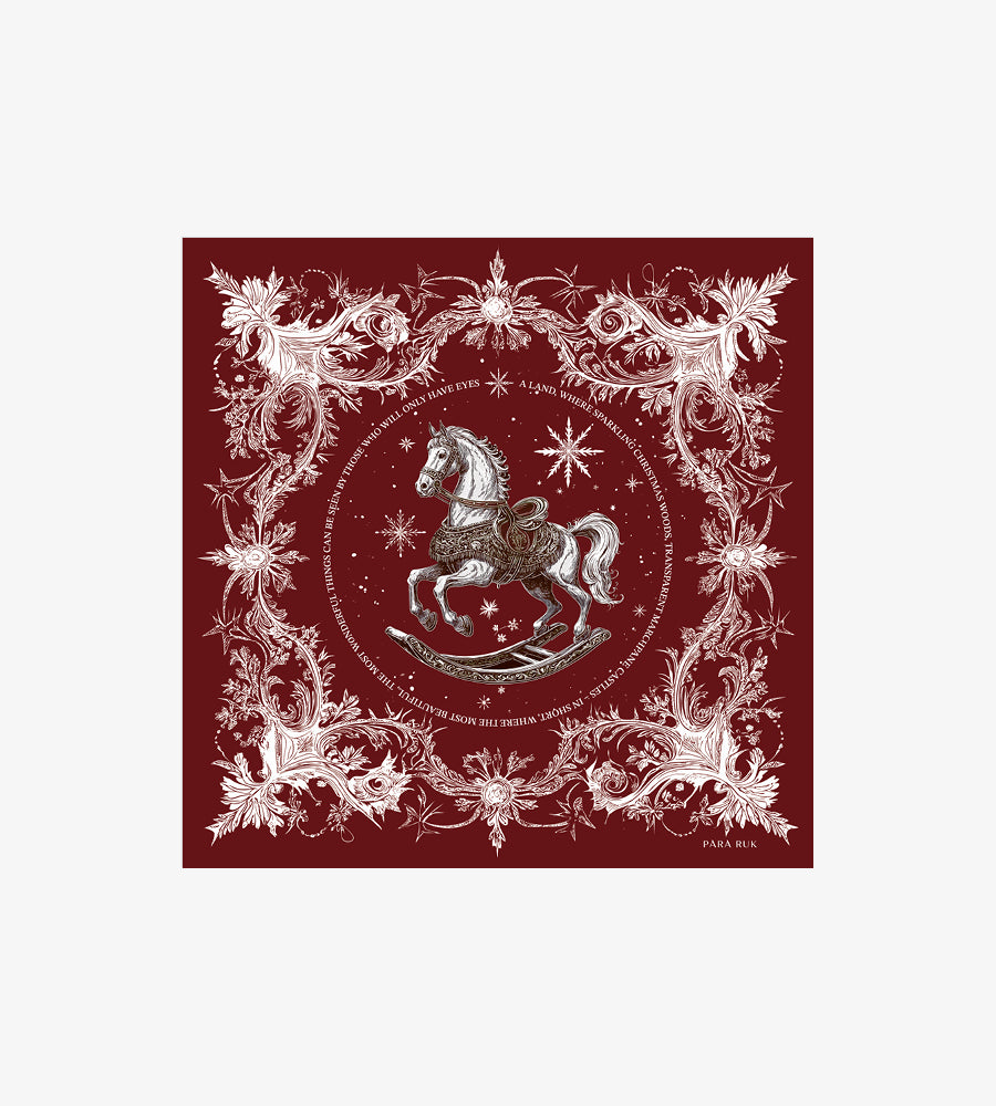Silk Bandana “Rocking horse from The Nutcracker” 55*55 cm Bordo