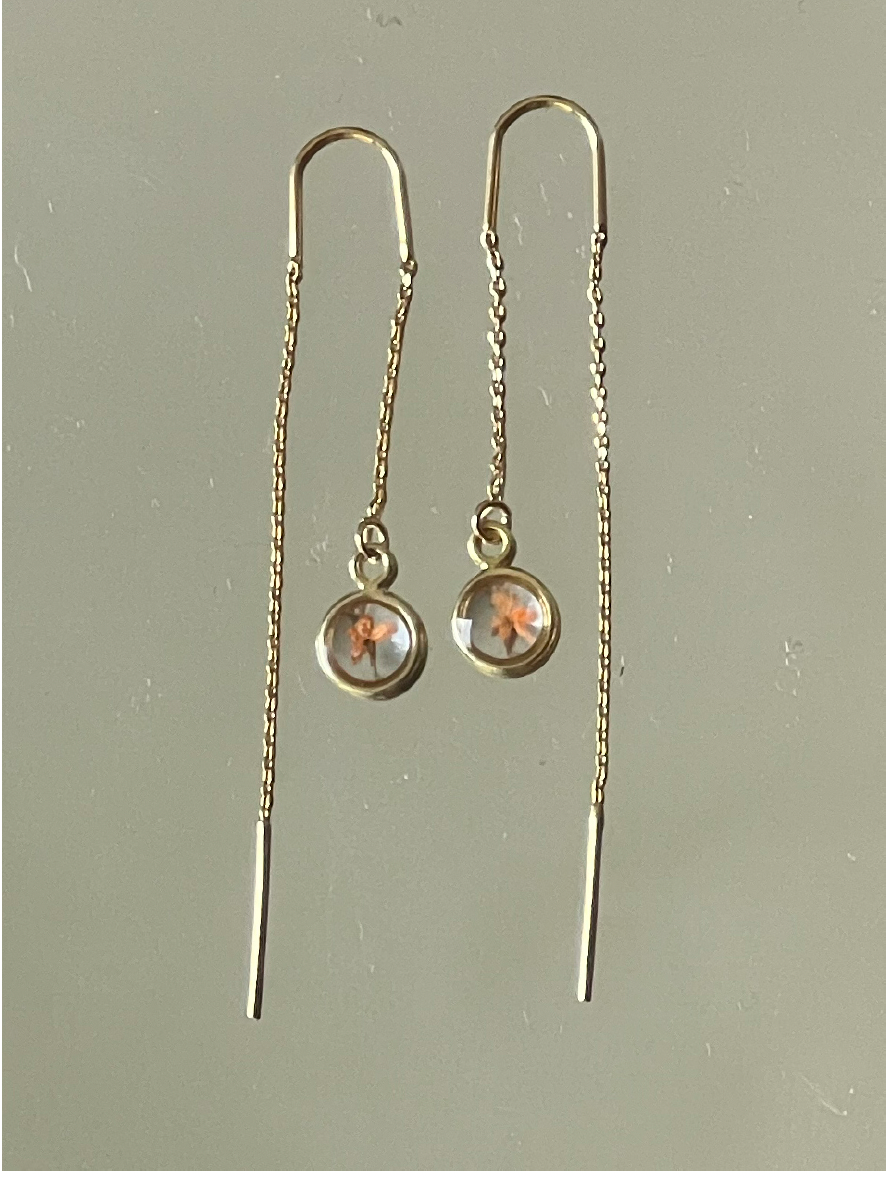 Long earrings Gold filled Real flowers